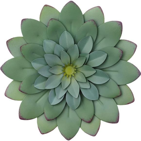 3D Metal Succulent Wall Decor - Green, Hand Painted, Hanging Metal Flowers - Picture 1 of 6